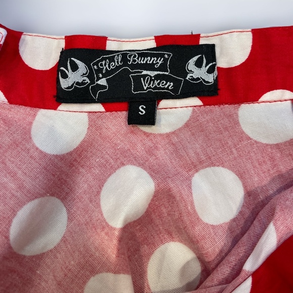 Hell Bunny Vixen Red & White Polka Dot Mariam Circle Skirt - Picture 7 of 7